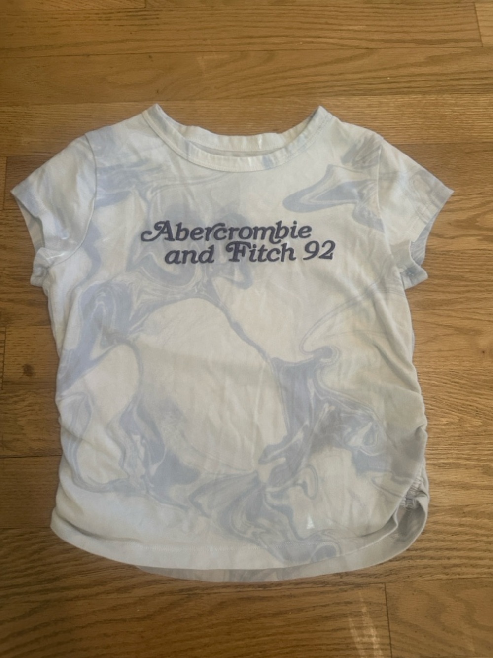 Abercrombie & Fitch Kids White Tee with Light Blue Marble Logo